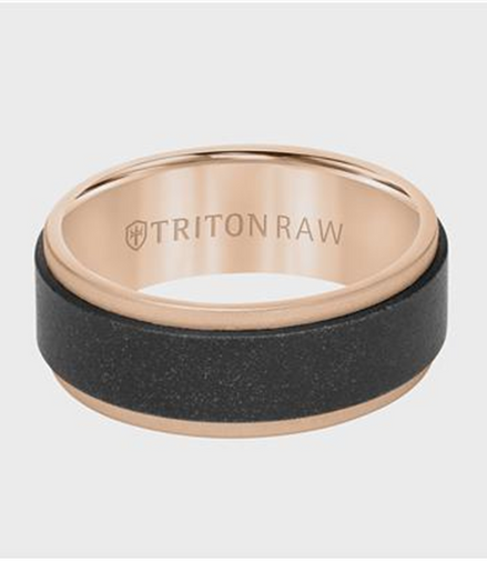 Triton Raw 14K Rose Gold Step Edge Wedding Band