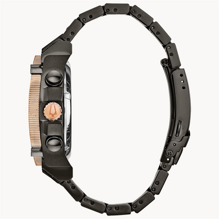 Bulova Men's Icon Precisionist Rose Gold Tone Black Diamond Dial Watch