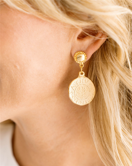 Susan Shaw Triple Gold Plated Greek Coin Dangle Earrings