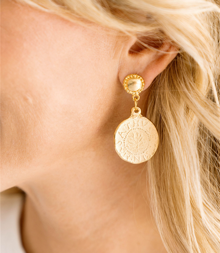 Susan Shaw Triple Gold Plated Greek Coin Dangle Earrings
