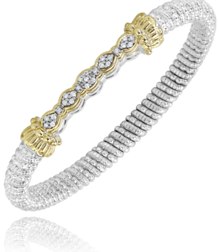 Vahan 14K Gold And Sterling Silver 4mm Diamond Bar Closed Bracelet