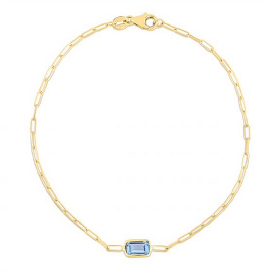 Ladies 14K Gold And Blue Topaz Paperclip Bracelet