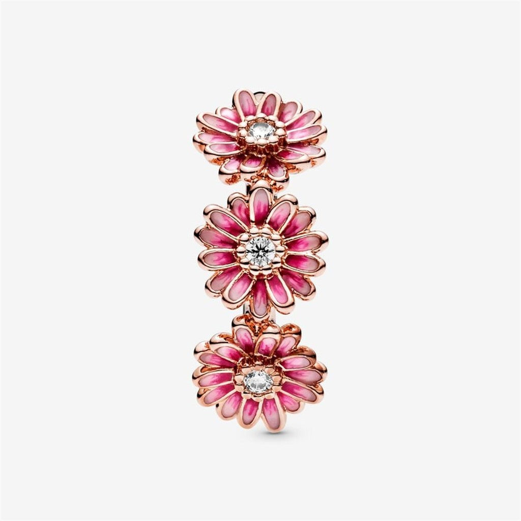 Pandora Moments Pink Daisy Flower Trio Ring Size 6