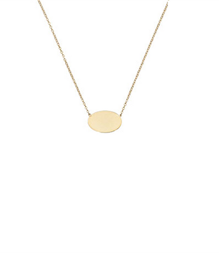 14k Yellow Gold Oval Pendant Necklace Adjustable
