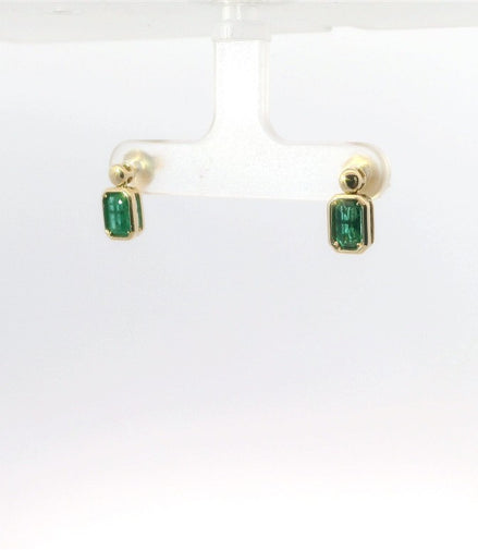 14K Yellow Gold And Emerald Bezel Set Drop Earrings