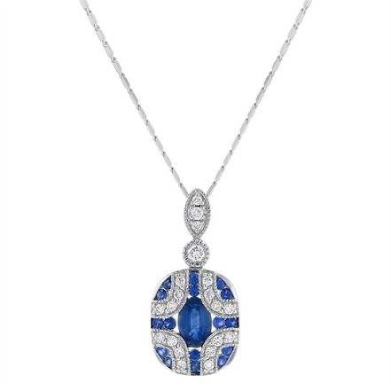 Oro Alexander 14K White Gold 1 CTW Diamond And Sapphire Art Deco Necklace
