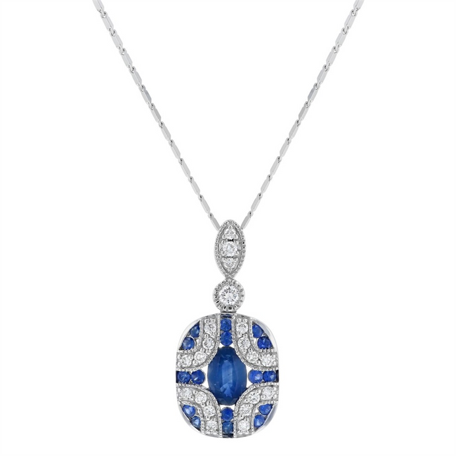 Oro Alexander 14K White Gold 1 CTW Diamond And Sapphire Art Deco Necklace