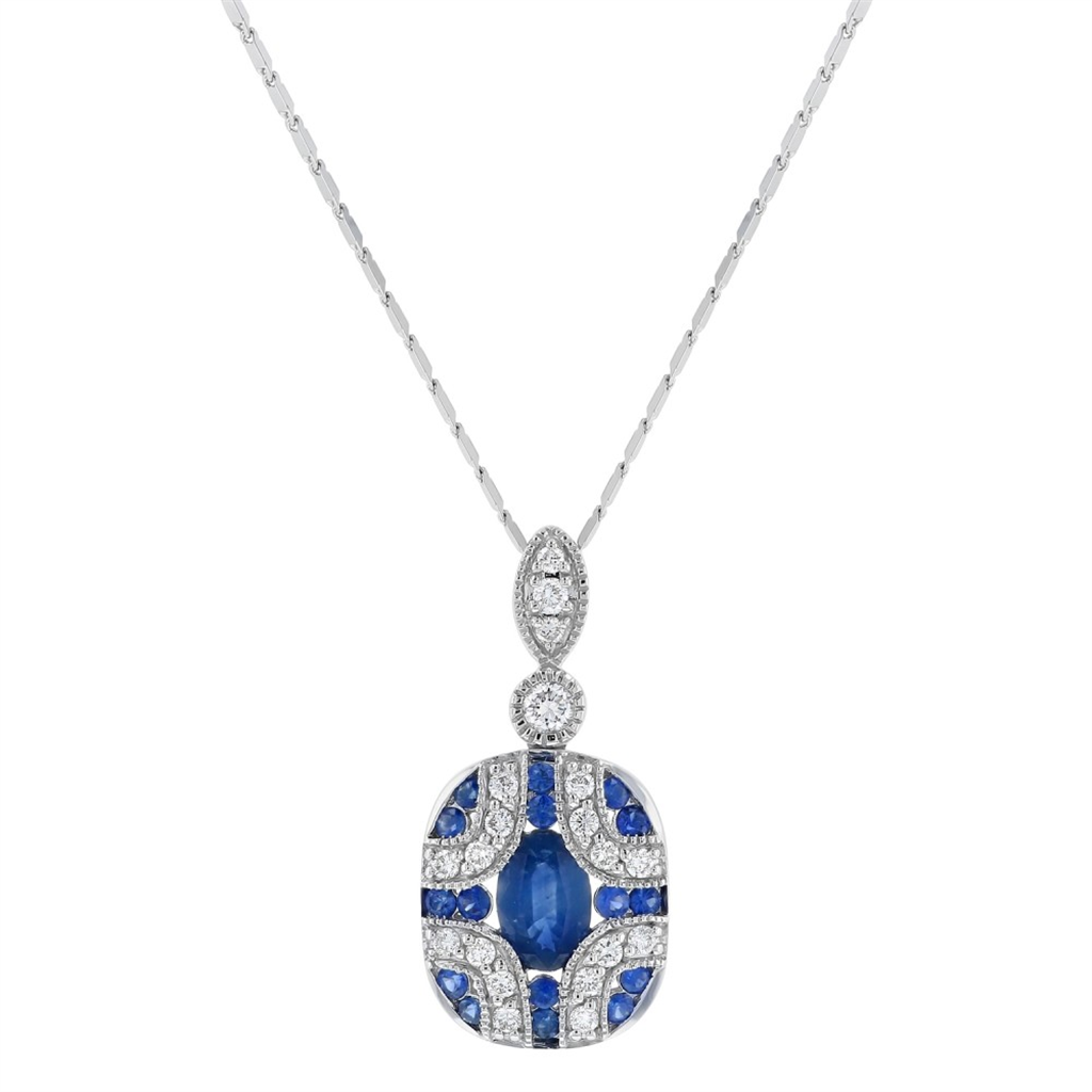 Oro Alexander 14K White Gold 1 CTW Diamond And Sapphire Art Deco Necklace