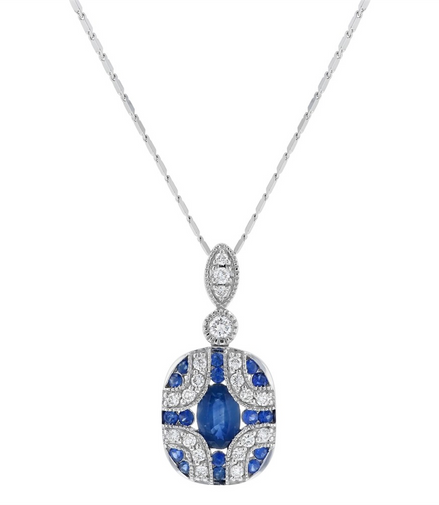 Oro Alexander 14K White Gold 1 CTW Diamond And Sapphire Art Deco Necklace