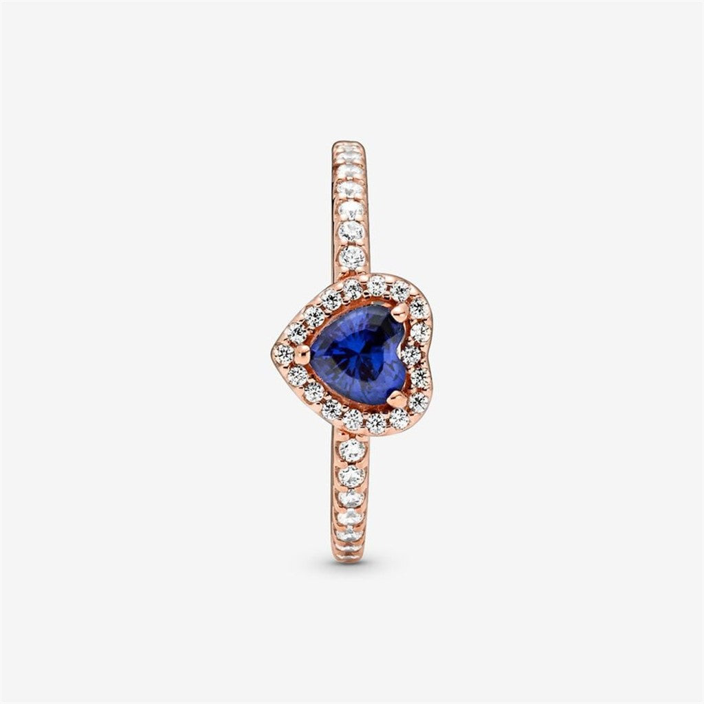 Pandora Timeless Sparkling Blue Elevated Heart Ring Size 5
