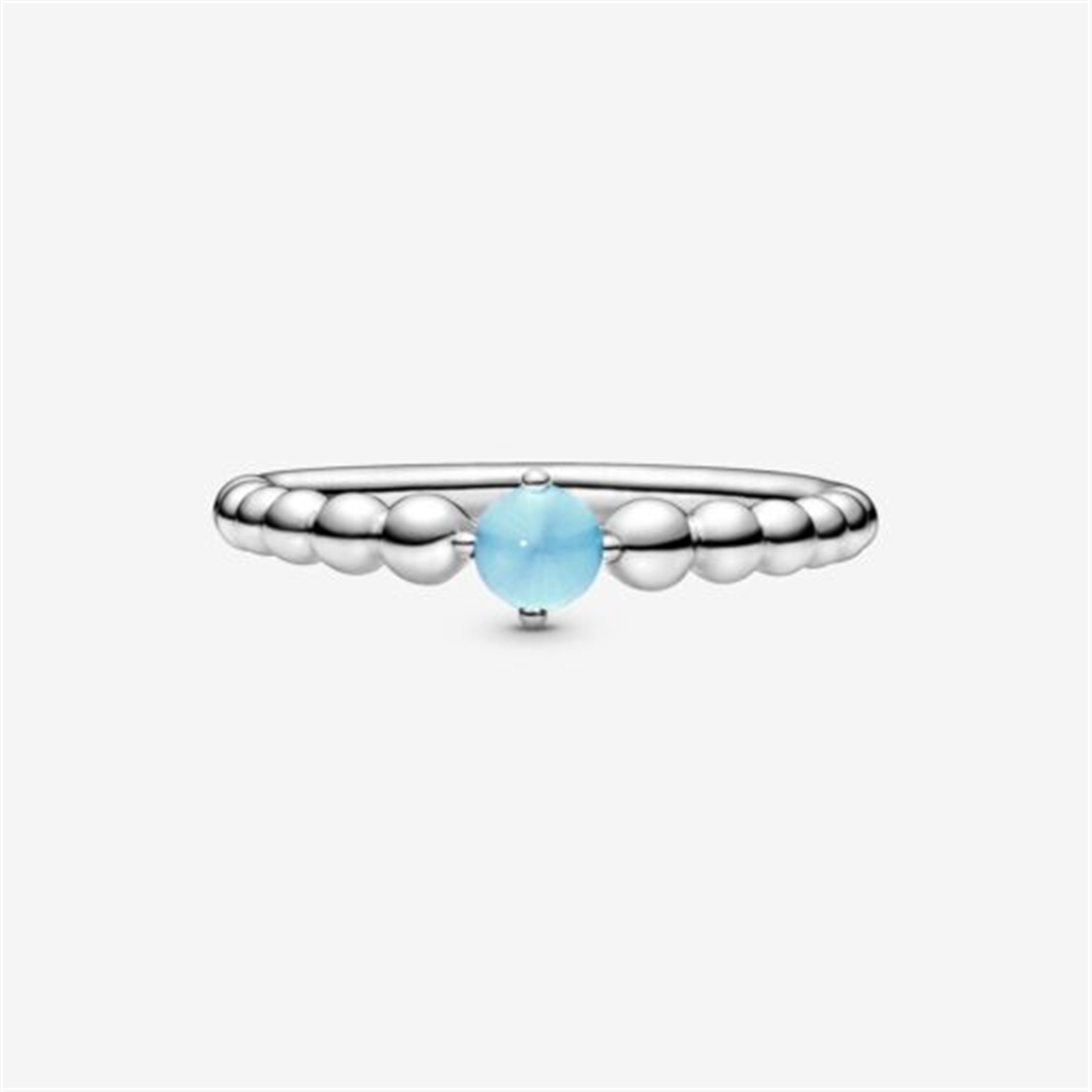 Pandora Moments December Sky Blue Beaded Ring Size 6
