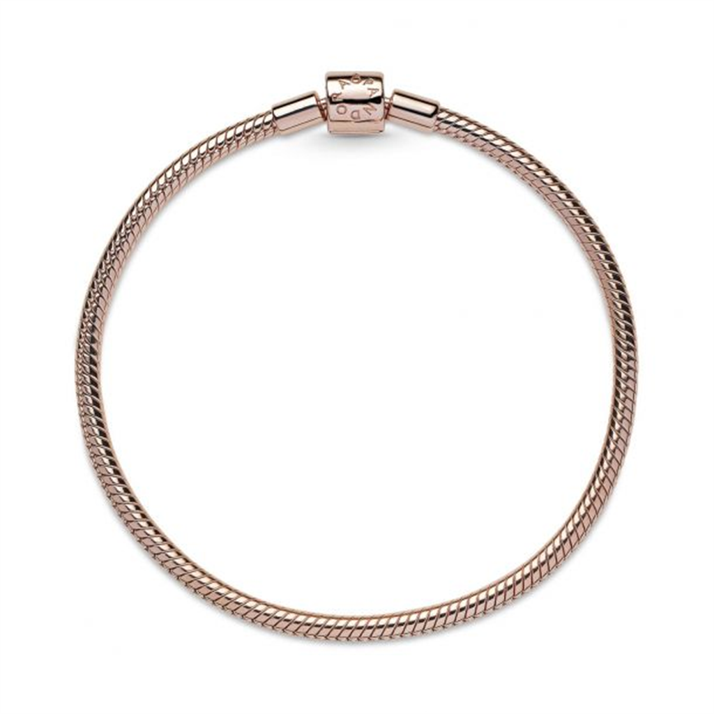 Pandora Moments Rose Barrel Clasp Snake Chain Charm Bracelet Size 19