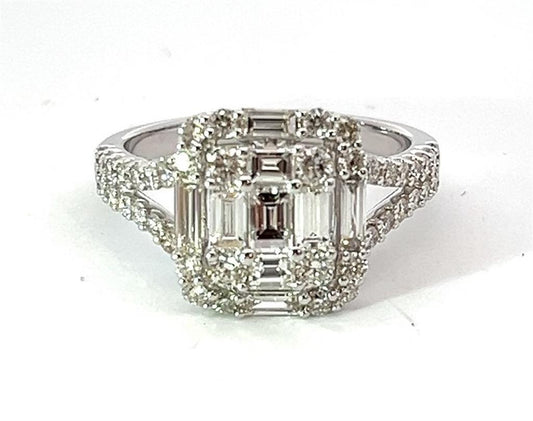 Ladies 14KT White Gold Emerald Cut Low Profile Engagement Ring