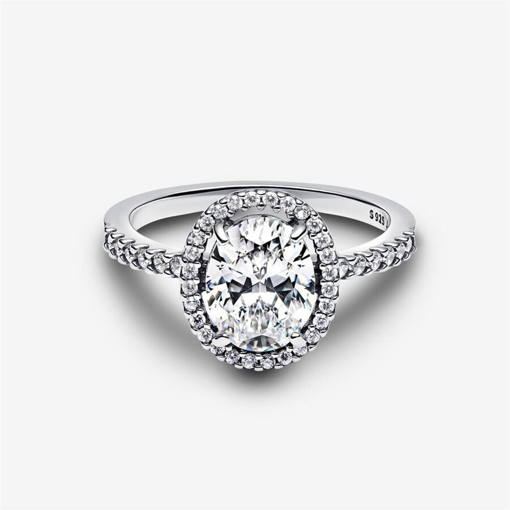 Pandora Timeless Oval Sparkling Halo Statement Ring Size 7.5