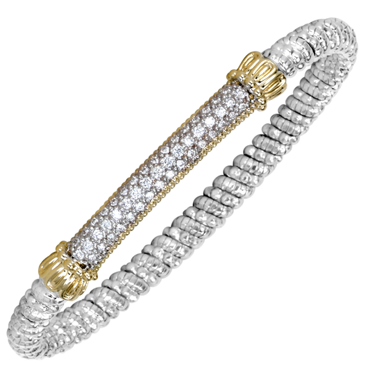 Vahan 14K Gold And Sterling Silver Pave'  Diamond Bar Closed Bracelet