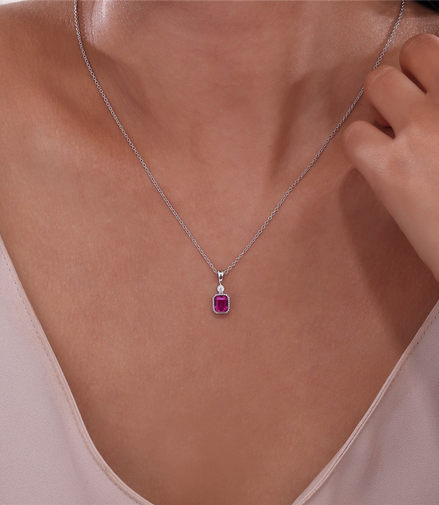 Lafonn 0.91 CTW Simulated Diamond and Ruby July Birthstone Necklace
