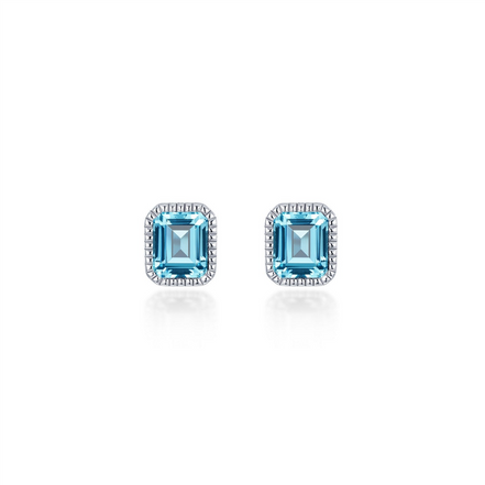 Lafonn 1.76 CTW Simulated Diamond And Aquamarine March Birthstone Solitaire Stud Earrings