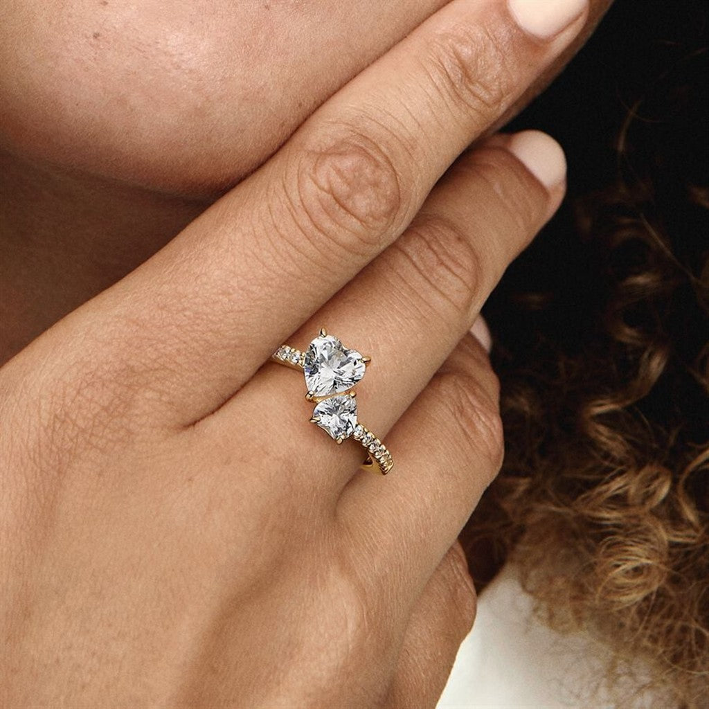 Pandora Timeless Double Heart Sparkling Ring Size 6
