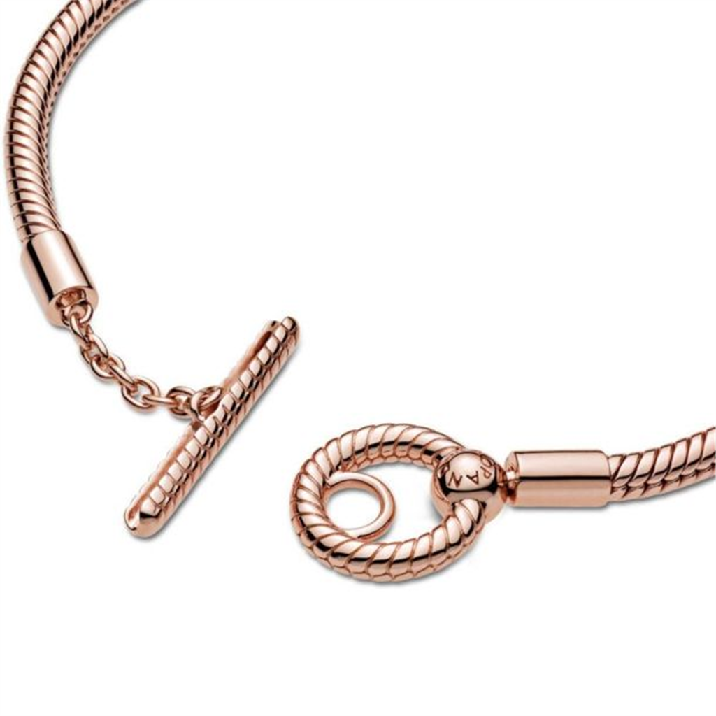 Pandora Moments Rose T-Bar Snake Chain Charm Bracelet Size 17