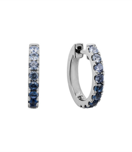 14K White Gold And Multi-Colored Sapphire Huggie Hoop Earrings