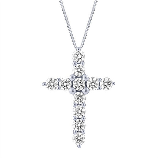 14K White Gold 1 CT Diamond Cross Necklace