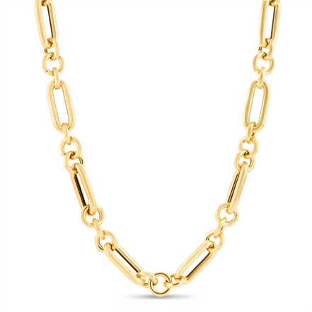 14K Gold Metropolitan Alternating Paperclip Round Links Chain Necklace