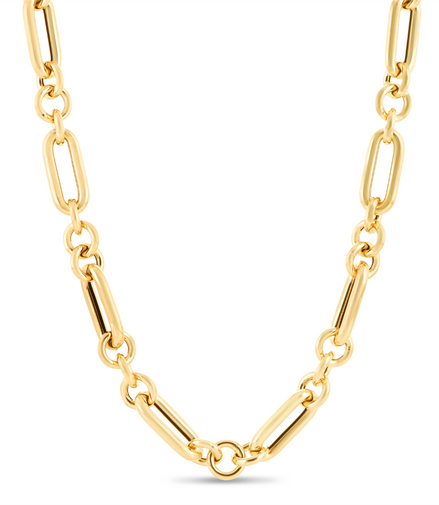 14K Gold Metropolitan Alternating Paperclip Round Links Chain Necklace