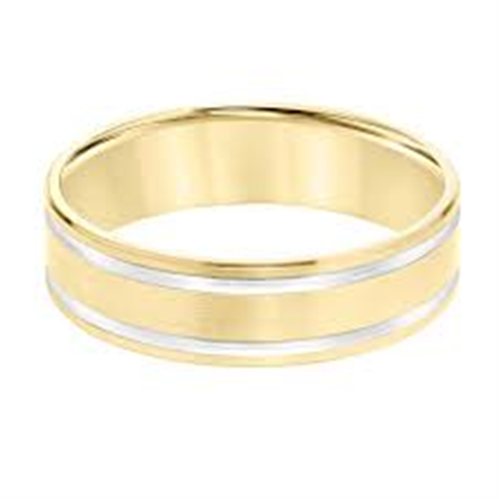 Men's Goldman 14K Yellow Gold Flat Edge Carved Wedding Band Size 10