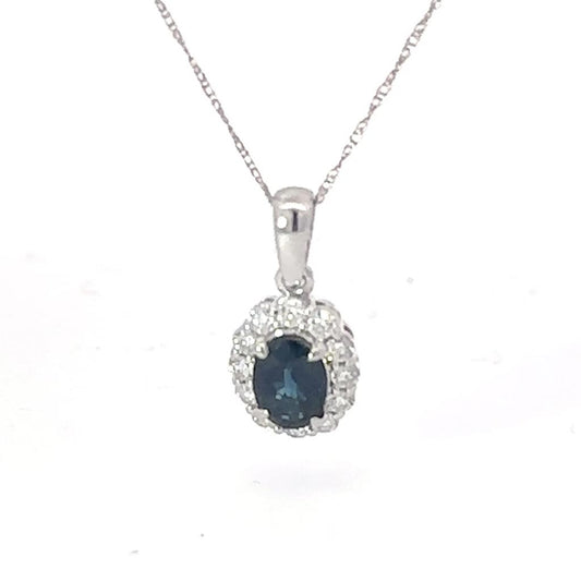 14K White Gold Sapphire and Diamond Pendant Necklace
