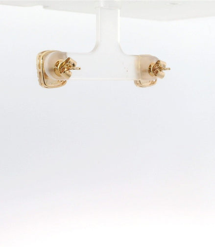 14K Yellow Gold Opal and Diamond Emerald Shaped Earrings