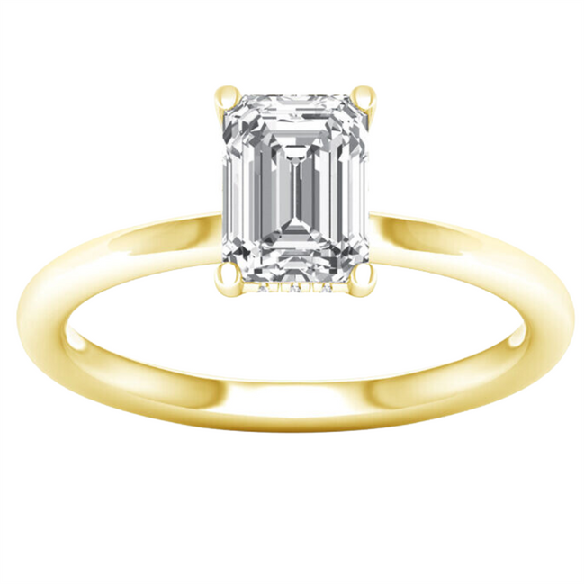 14K Yellow Gold 2.12 CTW Lab Grown Diamond Enerald Cut With Hidden Halo Engagement Ring