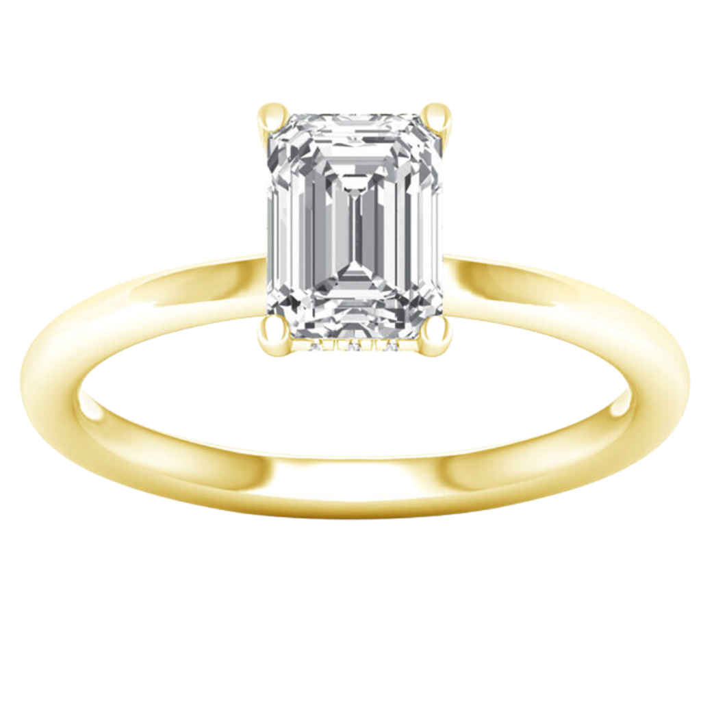14K Yellow Gold 2.12 CTW Lab Grown Diamond Enerald Cut With Hidden Halo Engagement Ring
