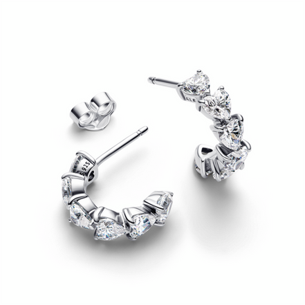 Pandora Timeless Sparkling Hearts Open Hoop Earrings