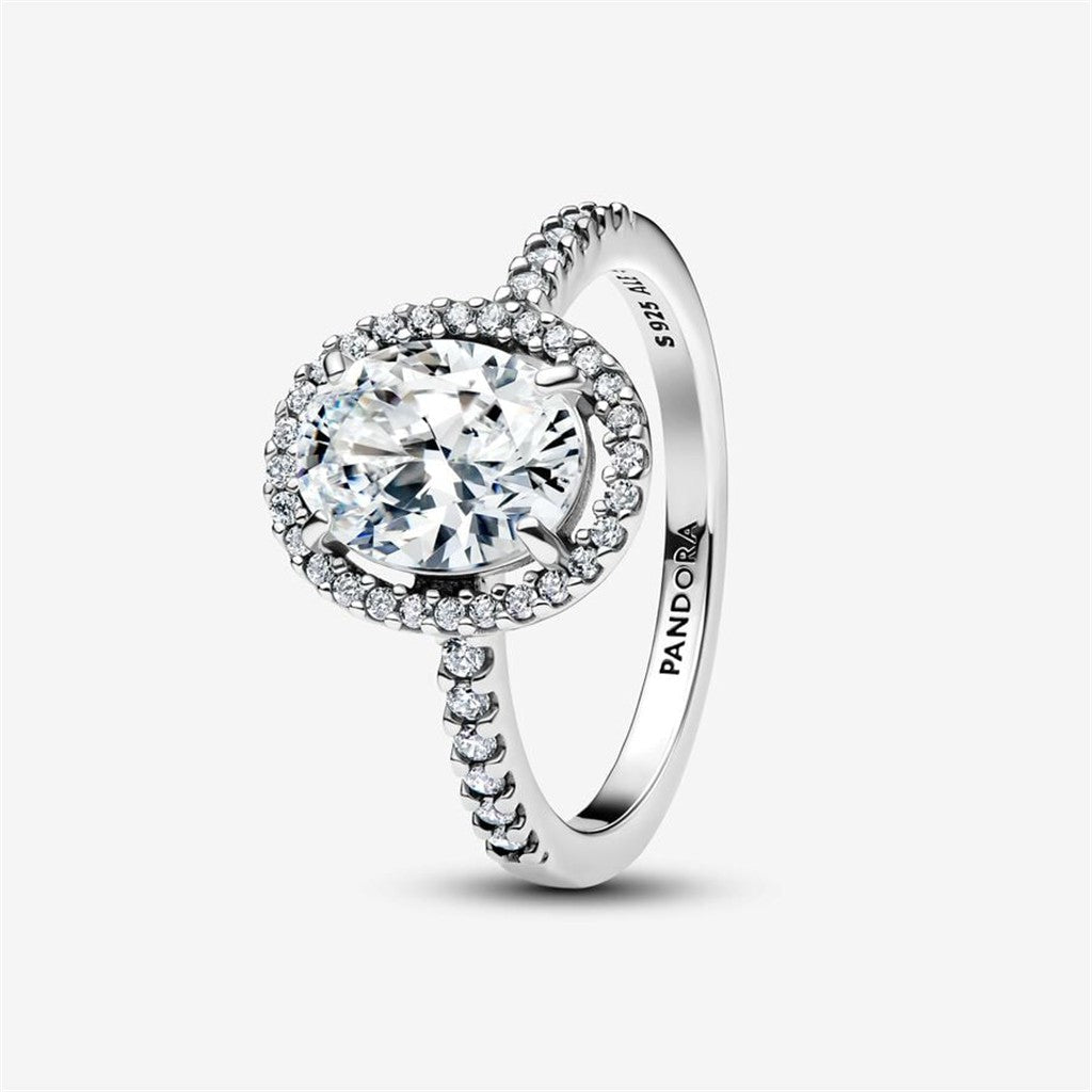 Pandora Timeless Oval Sparkling Halo Statement Ring Size 7