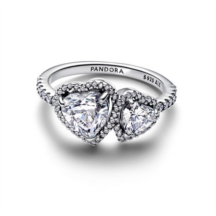 Pandora Timeless Sparkling Halo Hearts Ring Size 54