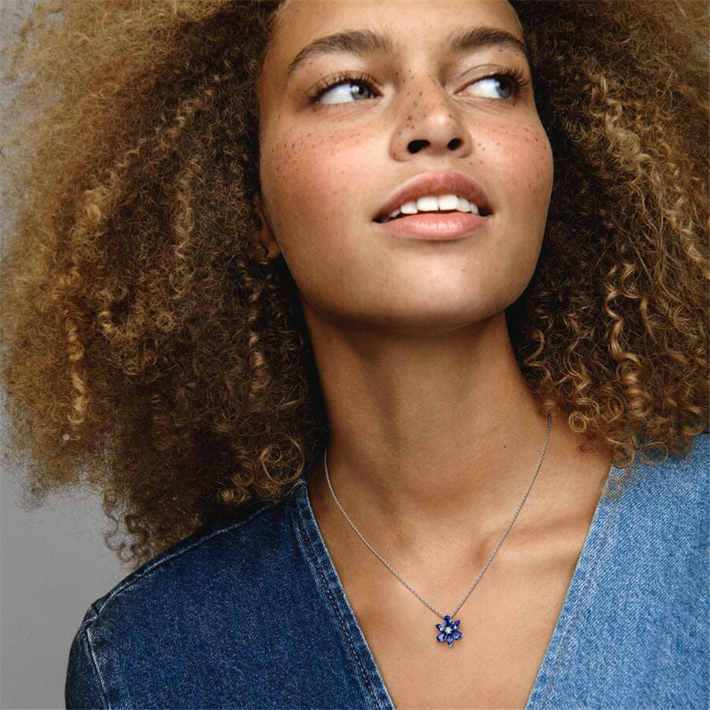 Pandora Timeless Sparkling Blue Herbarium Cluster Pendant Necklace 45 cm