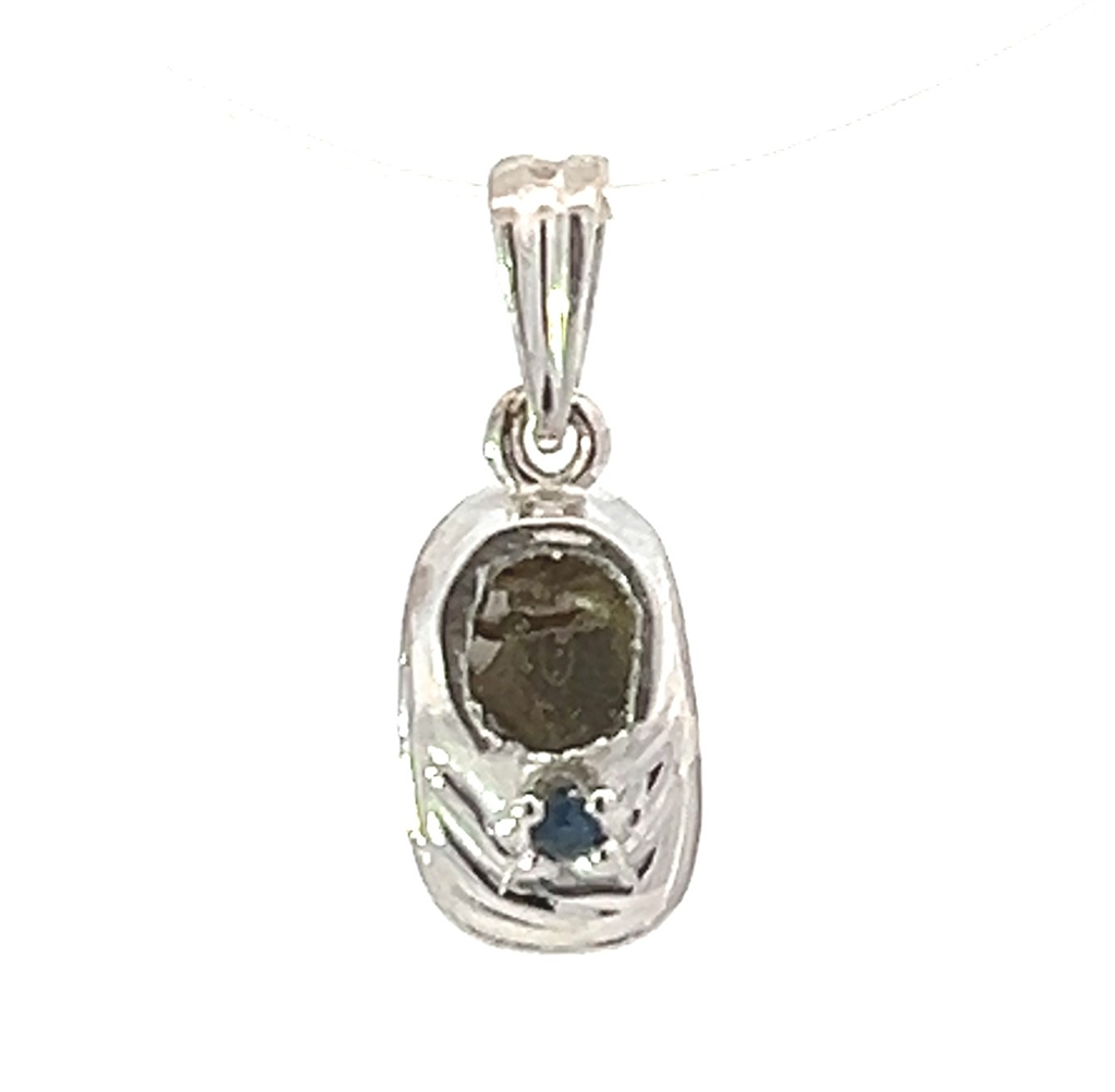 14K White Gold Blue Sapphire Baby Bootie Dangle Charm