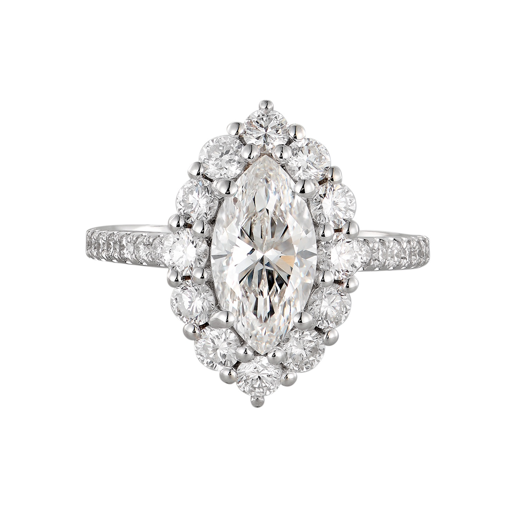 14K White Gold Marquise Center Lab Grown Diamond Engagement Ring