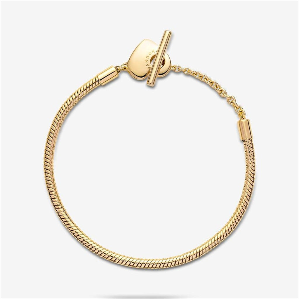 Pandora Moments Heart T-Bar Snake Chain Bracelet Size19