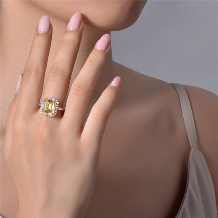 Lafonn 6.41 CTW Simulted Diamond And Fancy Yellow Emerald-Cut Halo Engagement Ring Size 7
