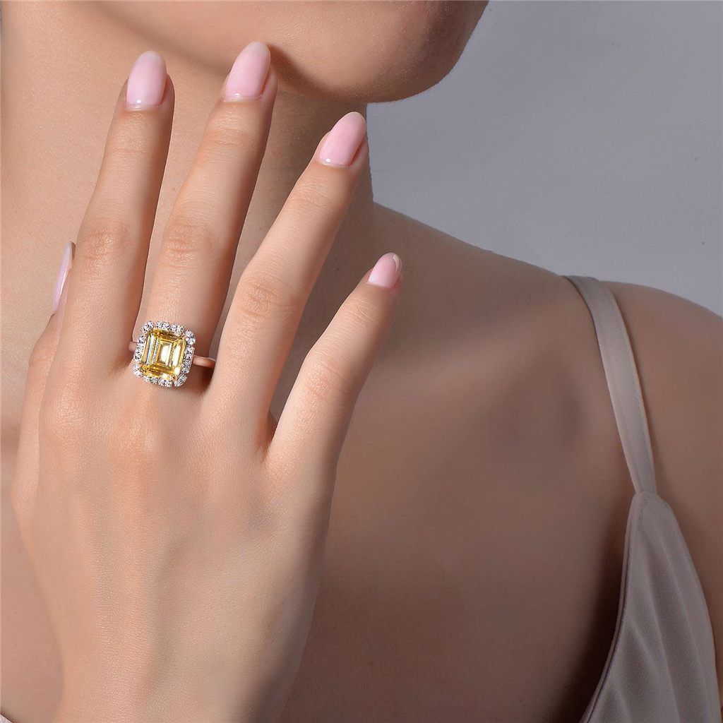 Lafonn 6.41 CTW Simulted Diamond And Fancy Yellow Emerald-Cut Halo Engagement Ring Size 7