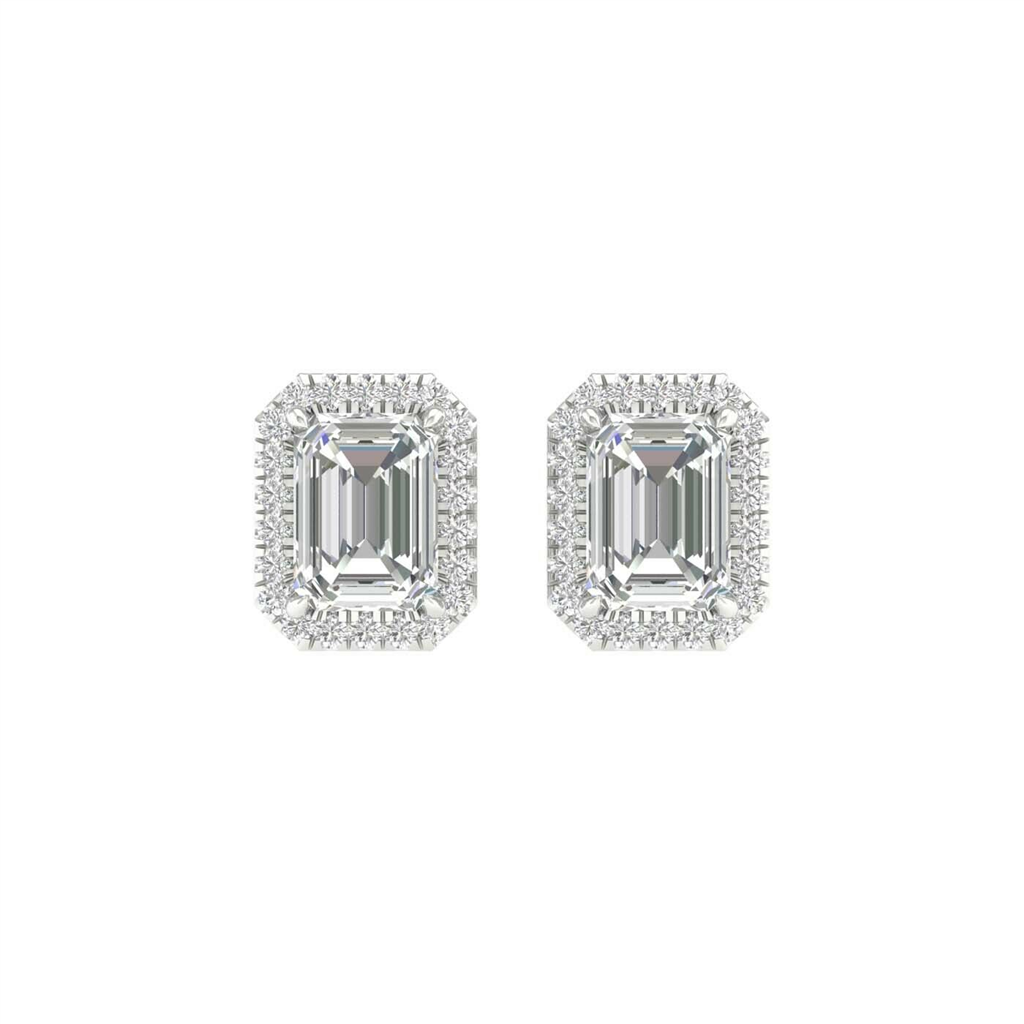 Revelation 14K Gold Lab Grown Emerald Shaped Halo Diamond Earrings