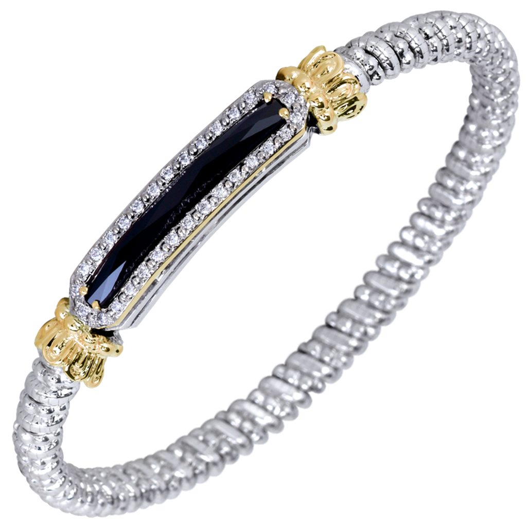 Vahan 14K Gold And Sterling Silver Black Onxy And Diamond 4mm Closed Bracelet