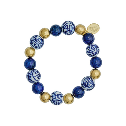 Susan Shaw Triple Gold Plated and Blue & White Lapis Gold Bracelet