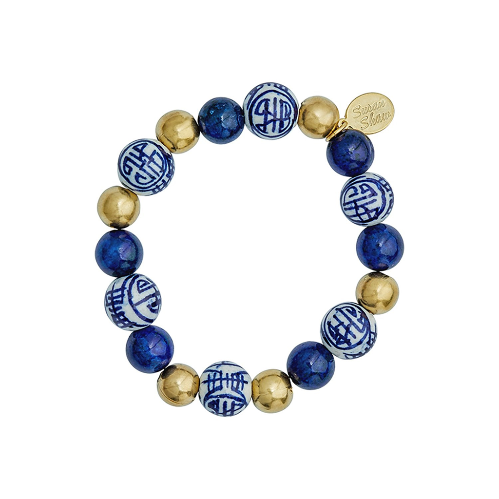 Susan Shaw Triple Gold Plated and Blue & White Lapis Gold Bracelet