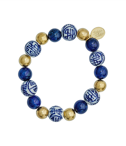 Susan Shaw Triple Gold Plated and Blue & White Lapis Gold Bracelet