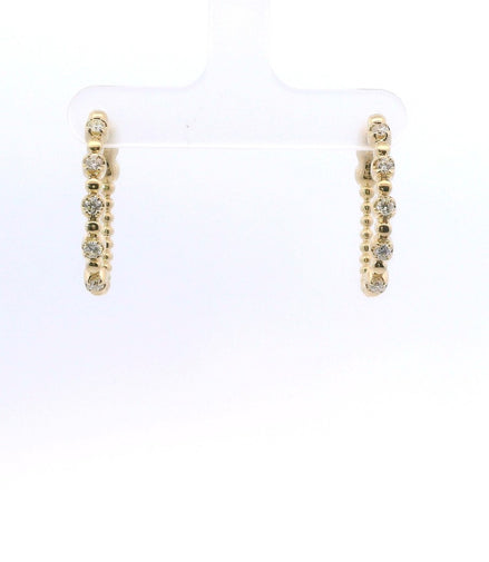 14K Yelllow Gold And 0.41 CTW Diamond Beaded Hoop Earrings