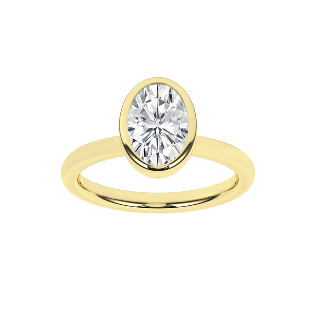 Revelation 14K Yellow Gold 2 CTW Lab Grown Oval Shaped Bezel Set Solitaire Engagement Ring