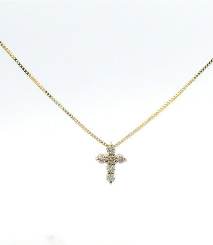 14K Yellow Gold .12CTW Diamond Cross Necklace
