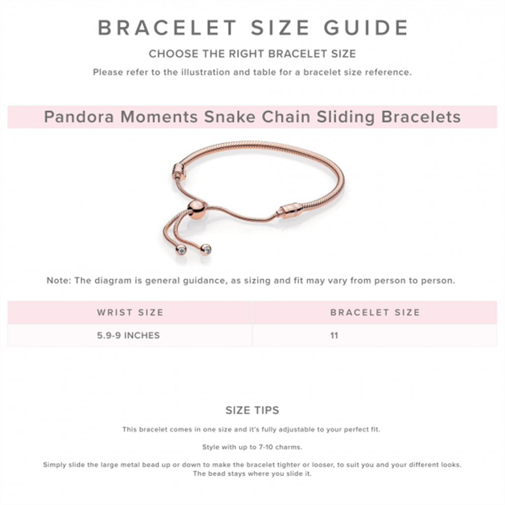 Pandora Moments Rose Snake Chain Slider Bracelet Size 2